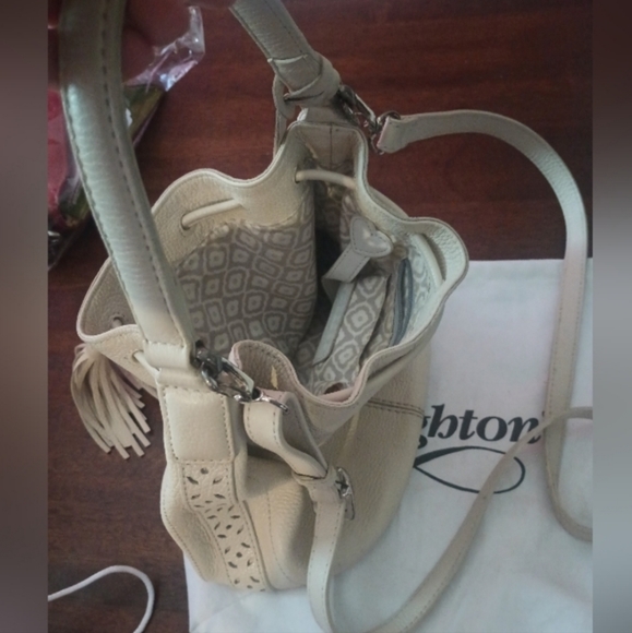 Brighton Cream Side Cutout Design w/ Tassels Bucket Purse - Picture 4 of 4